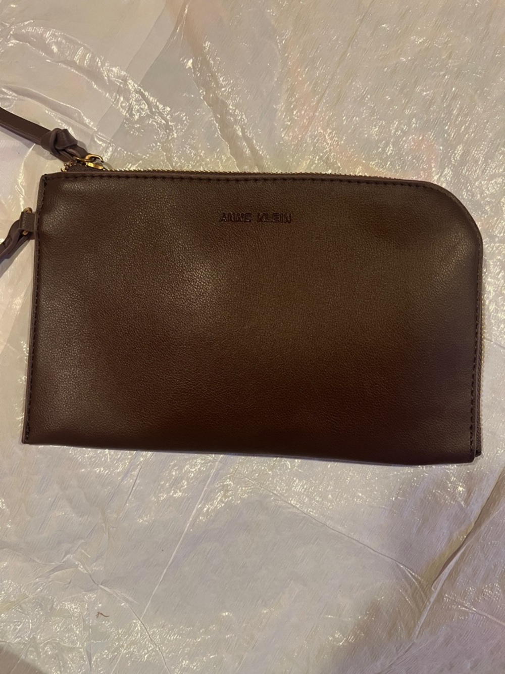 Anne Klein Dark Brown Leather Zip Wristlet